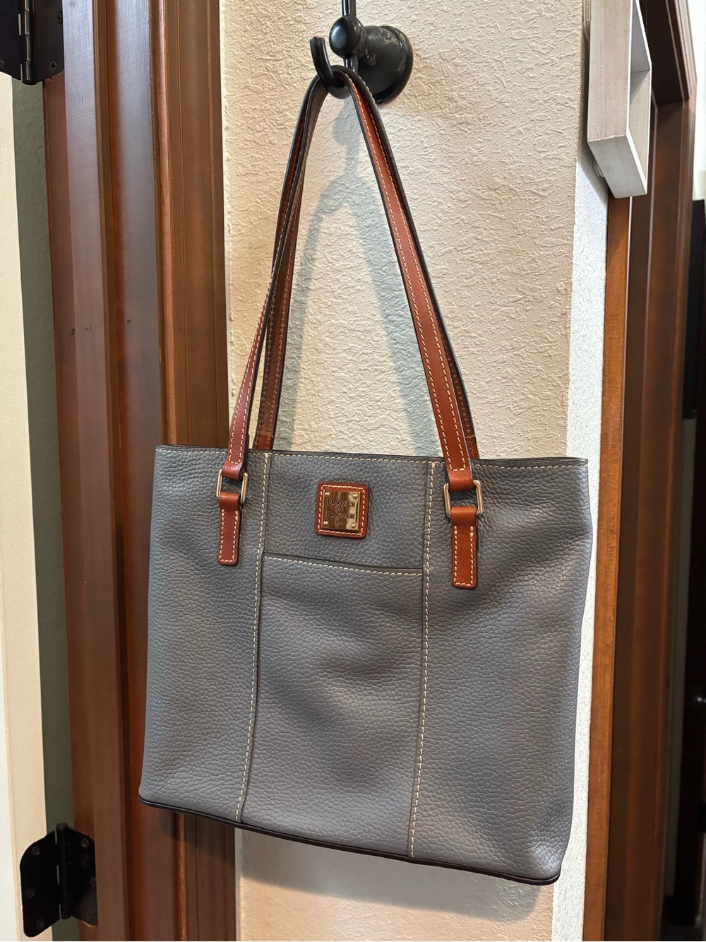 Dooney & Bourke Gray Tote with Brown Handles